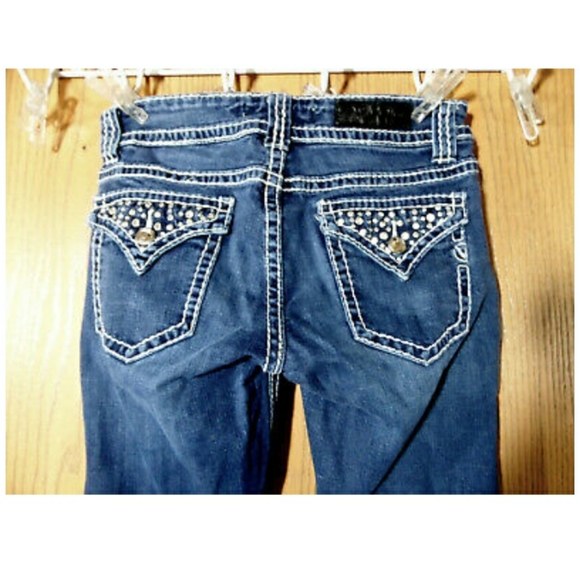 VIGOSS JEANS 27 3/4 Bootcut Dark wash Bling Rhinestone Stud flap pockets - Picture 2 of 9